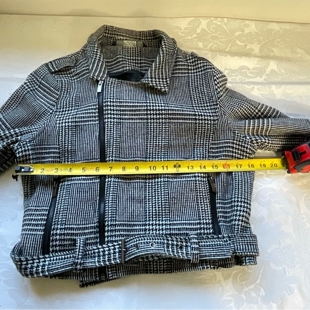 Stoosh Houndstooth Tweed Moto Jacket - Black & White Plaid - size large - Picture 4 of 8